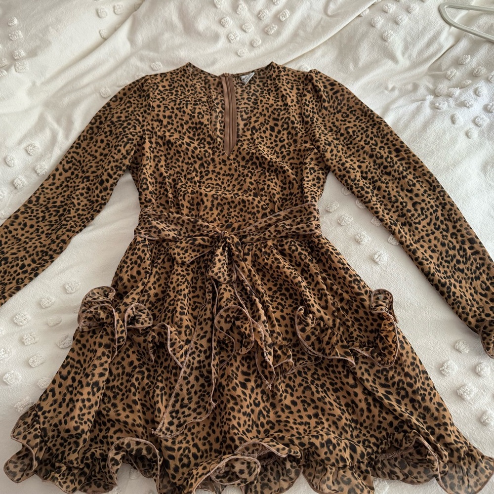 Selfie Leslie Angel Biba Cheetah Print Ruffle Tiered Dress Size US M/AU 10